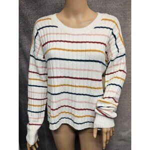 NWT SO S RELAXED FIT IVORY STRIPED RIBBED CREW BOXY SOFT STRETCH SWEATER TOP